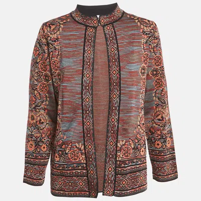 M Missoni Brown Floral Pattern Knit Cardigan In Multi