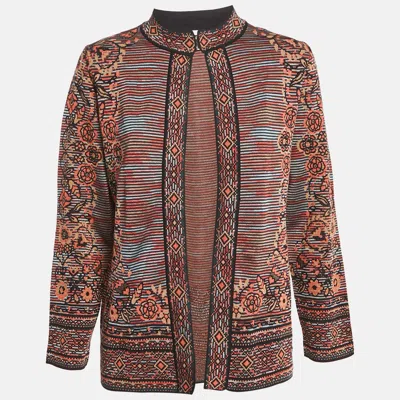 Pre-owned M Missoni Brown Floral Pattern Knit Cardigan M