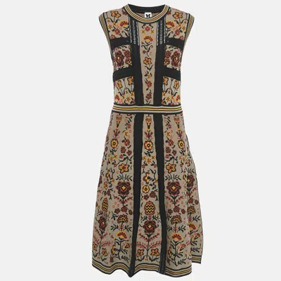 Pre-owned M Missoni Brown Floral Pattern Knit Flared Midi Dress L