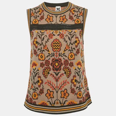 M Missoni Brown Floral Pattern Knit Sleeveless Top In Multi
