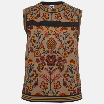 Pre-owned M Missoni Brown Floral Pattern Knit Sleeveless Top M
