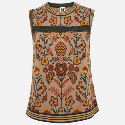 Pre-owned M Missoni Brown Floral Pattern Knit Sleeveless Top S