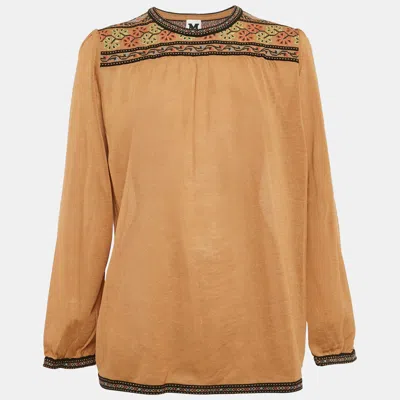 Pre-owned M Missoni Brown Intarsia Wool Knit Top M In Beige