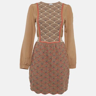 Pre-owned M Missoni Brown Patterned Knit Mini Dress M