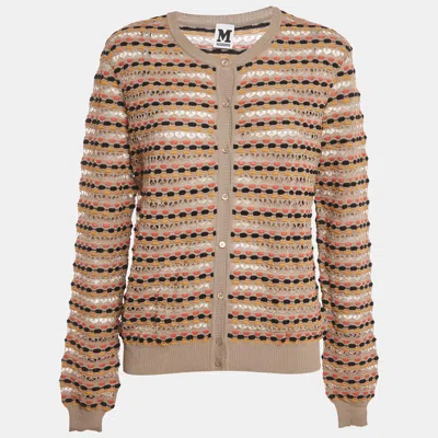 Pre-owned M Missoni Brown Pointelle Knit Button Front Cardigan L
