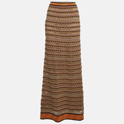 Pre-owned M Missoni Brown Stripe Pattern Knit Maxi Skirt S