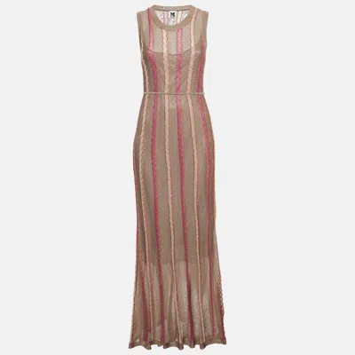 Pre-owned M Missoni Brown Striped Lurex Knit Maxi Dress M