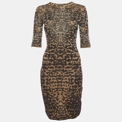 Pre-owned M Missoni Brown/beige Lizard Jacquard Lurex Knit Dress Xxs