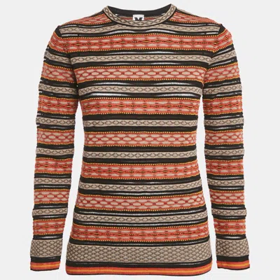 Pre-owned M Missoni Brown/black Patterned Knit Top M