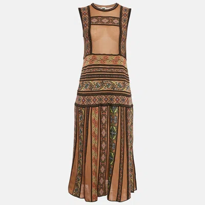 Pre-owned M Missoni Brown/multicolor Patterned Knit Sleeveless Midi Dress L