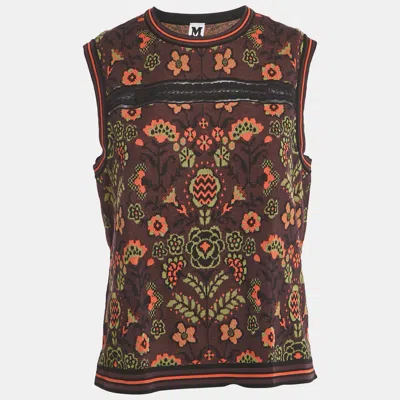 Pre-owned M Missoni Burgundy Floral Pattern Knit Sleeveless Top L
