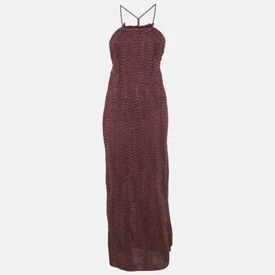 Pre-owned M Missoni Burgundy Lurex Knit Halter Neck Maxi Dress S
