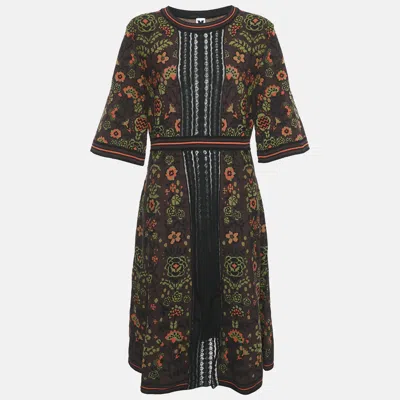 Pre-owned M Missoni Burgundy Patterned Knit Shot Sleeve Midi Dress L