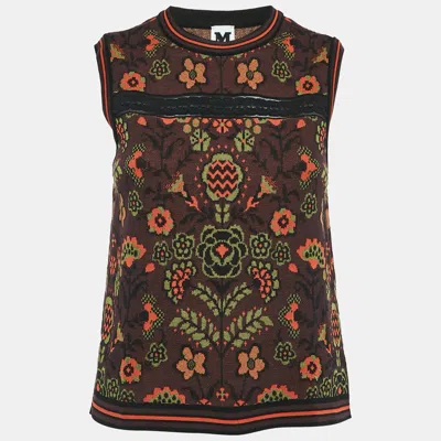 M Missoni Burgundy Floral Pattern Knit Sleeveless Top In Multi