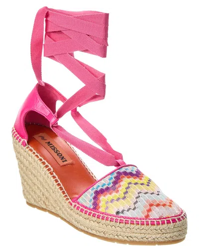 M Missoni Canvas & Leather Wedge Espadrille In Pink