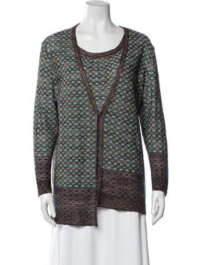 Pre-owned M Missoni Cardigan Set Patterned Sweater In Brown
