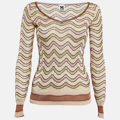 Pre-owned M Missoni Chevron Pattern Knit V-neck Sweatshirt S In Cream