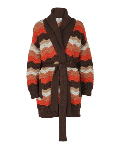 M Missoni Chevron-patterned Belted Cardigan In Multi