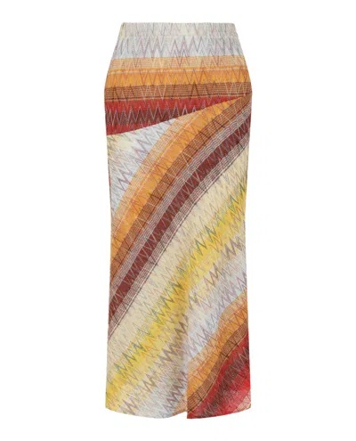 M Missoni Chevron Print Midi Skirt In Multi