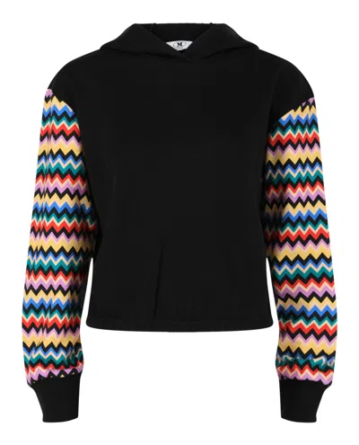 M Missoni Chevron Print Sleeve Hoodie In Black
