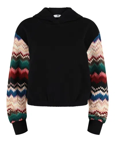 M Missoni Chevron Printed Cropped Hoodie In Black