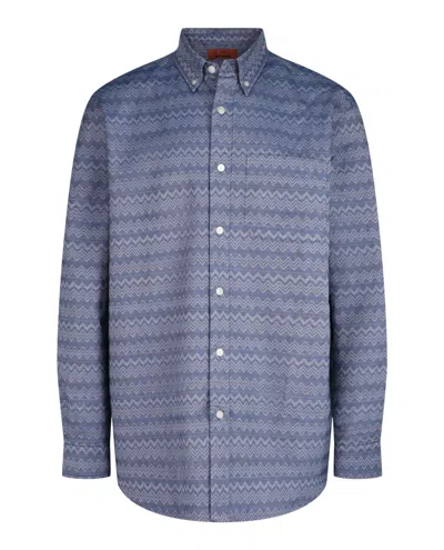 M Missoni Chevron-pattern Long-sleeve Button-down Shirt In Blue