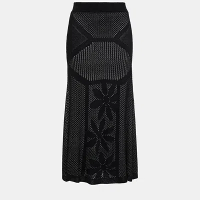 Pre-owned M Missoni Collection Black Patterned Knit Midi Skirt S