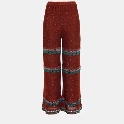 Pre-owned M Missoni Collection Burnt Orange Sequined Knit Wide Leg Pants S (it 40)