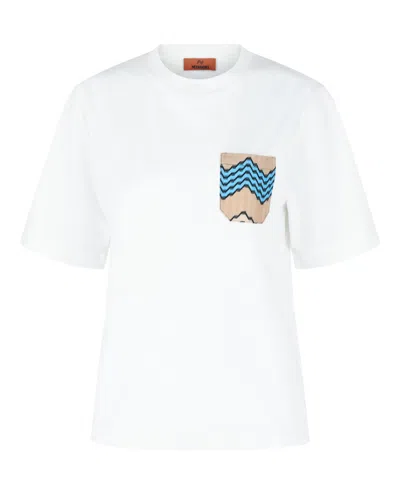 M Missoni Cotton T-shirt With Zig Zag Embroidered Pocket In White