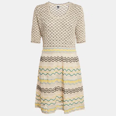 Pre-owned M Missoni Cream Patterned Knit Mini Dress L