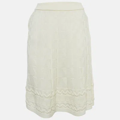 Pre-owned M Missoni Cream Wool Blend Patterned Knit Short Skirt S In White