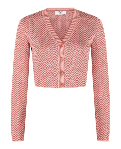M Missoni Cropped Chevron Patterned Cardigan In Multi