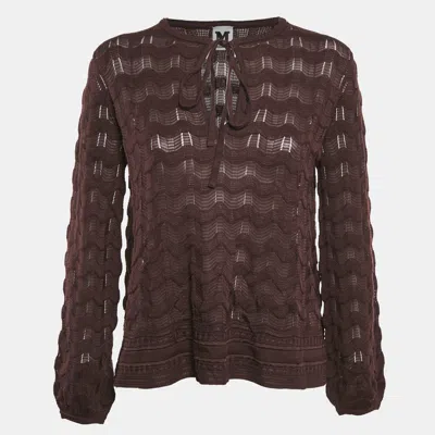 Pre-owned M Missoni Dark Purple Wavy Knit Long Sleeve Top S