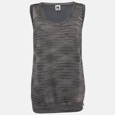 M Missoni Dark Teal Blue Patterned Knit Sleeveless Top In Gray