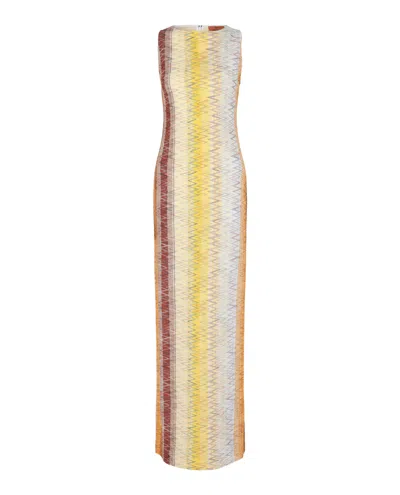 M Missoni Embroidered Zigzag Print Maxi Dress In Multi