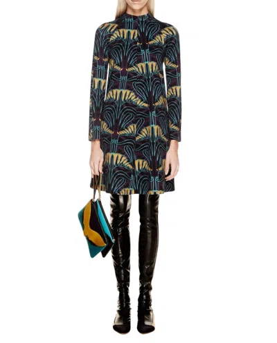 M Missoni Floral Print A Line Mock Neck Short Dress In Purple/black/yellow In Multi