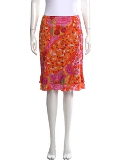Pre-owned M Missoni Floral Print Midi Length Skirt In Orange