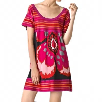 M Missoni Floral Striped Knit Jersey Mini Dress In Pink/purple In Multi