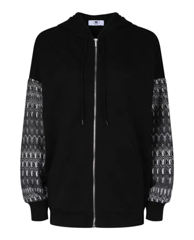 M Missoni Geometric Drop-sleeve Zip-up Hoodie In Black