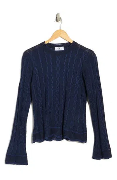 M Missoni Girocollo Bell Sleeve Cotton Blend Sweater In Blue