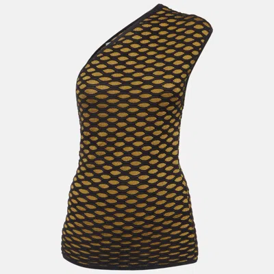 Pre-owned M Missoni Gold/navy Blue Textured Jacquard Knit One Shoulder Top M