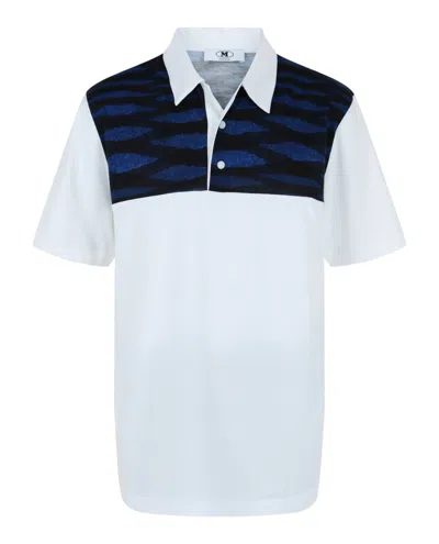 M Missoni Graphic Print Cotton Polo In Blue