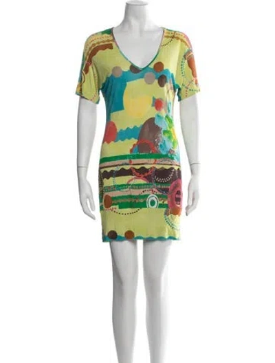 Pre-owned M Missoni Graphic Print Mini Dress In Green