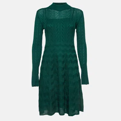 Pre-owned M Missoni Green Cable Knit Mock Neck Short Dress M