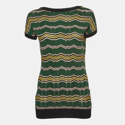 M Missoni Green Chevron Knit Short Sleeve Top