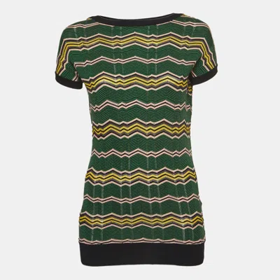 Pre-owned M Missoni Green Chevron Knit Short Sleeve Top S
