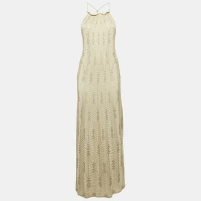Pre-owned M Missoni Green Chevron Lurex Knit Halter Neck Lace-up Maxi Dress Xl