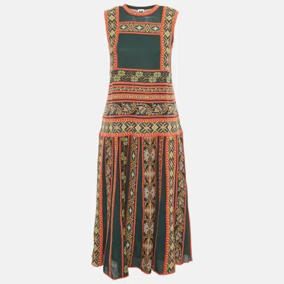 Pre-owned M Missoni Green Floral Knit Sleeveless Midi Dress L