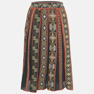 Pre-owned M Missoni Green Floral Striped Knit Midi Skirt S