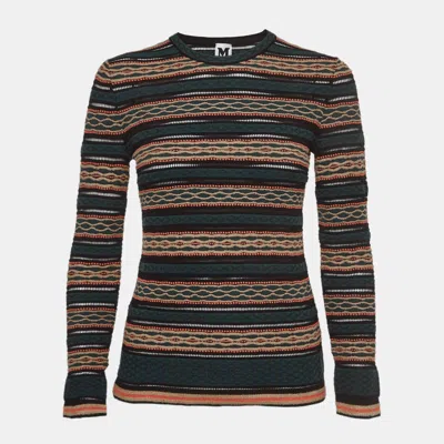 M Missoni Green Patterned Knit Long Sleeve Sweater Top In Multi
